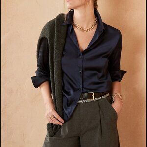 Banana Republic Factory navy blue satin blouse, size L